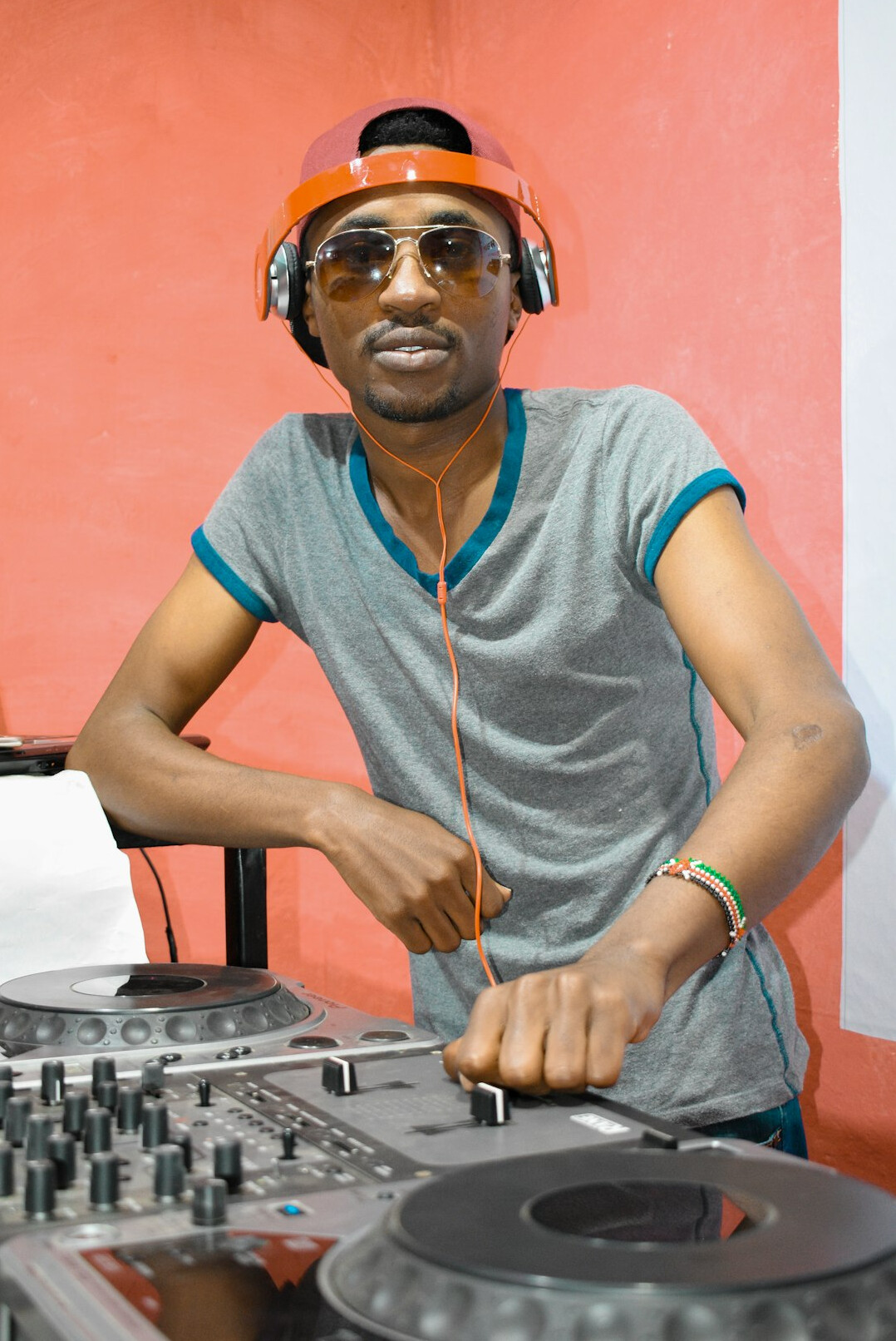Young man sound technician smiling portrait